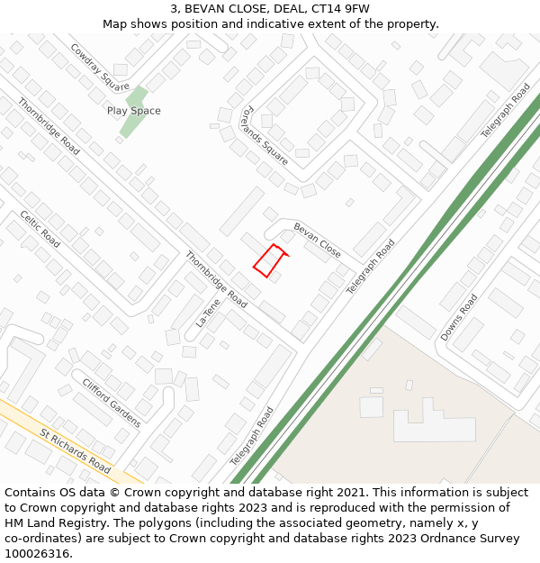 3, BEVAN CLOSE, DEAL, CT14 9FW: Location map and indicative extent of plot