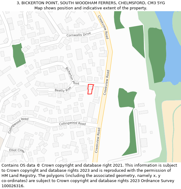 3, BICKERTON POINT, SOUTH WOODHAM FERRERS, CHELMSFORD, CM3 5YG: Location map and indicative extent of plot