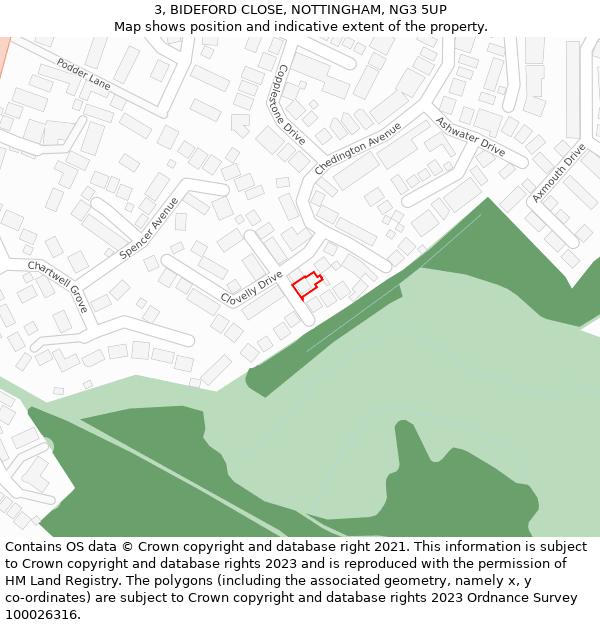 3, BIDEFORD CLOSE, NOTTINGHAM, NG3 5UP: Location map and indicative extent of plot