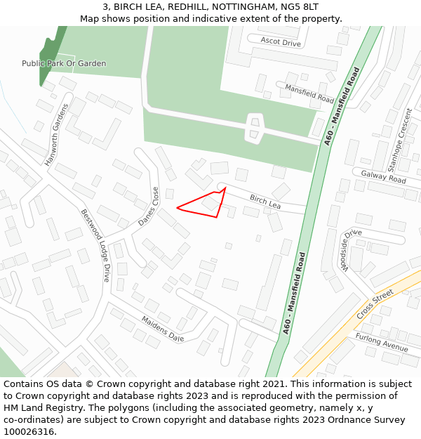 3, BIRCH LEA, REDHILL, NOTTINGHAM, NG5 8LT: Location map and indicative extent of plot