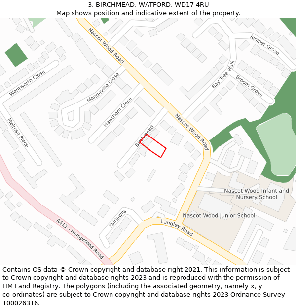 3, BIRCHMEAD, WATFORD, WD17 4RU: Location map and indicative extent of plot