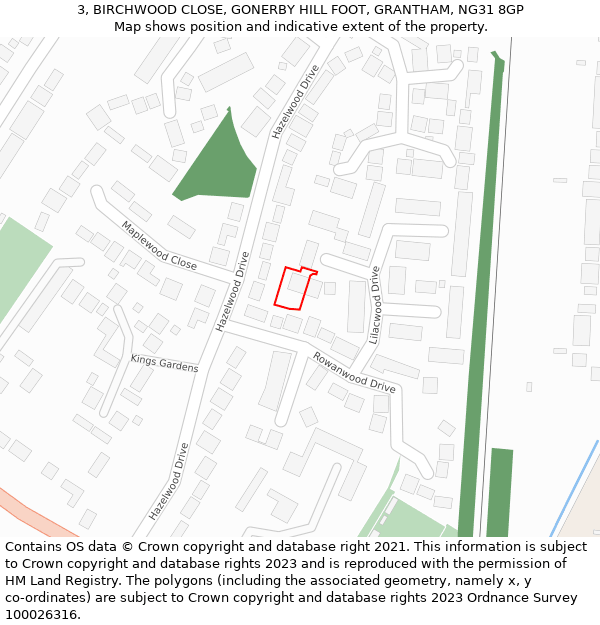 3, BIRCHWOOD CLOSE, GONERBY HILL FOOT, GRANTHAM, NG31 8GP: Location map and indicative extent of plot