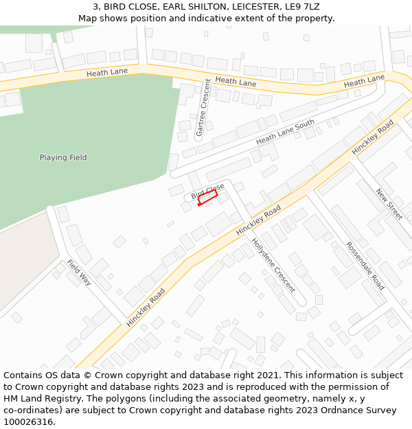 3, BIRD CLOSE, EARL SHILTON, LEICESTER, LE9 7LZ: Location map and indicative extent of plot