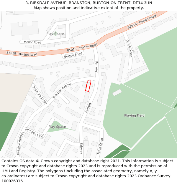 3, BIRKDALE AVENUE, BRANSTON, BURTON-ON-TRENT, DE14 3HN: Location map and indicative extent of plot
