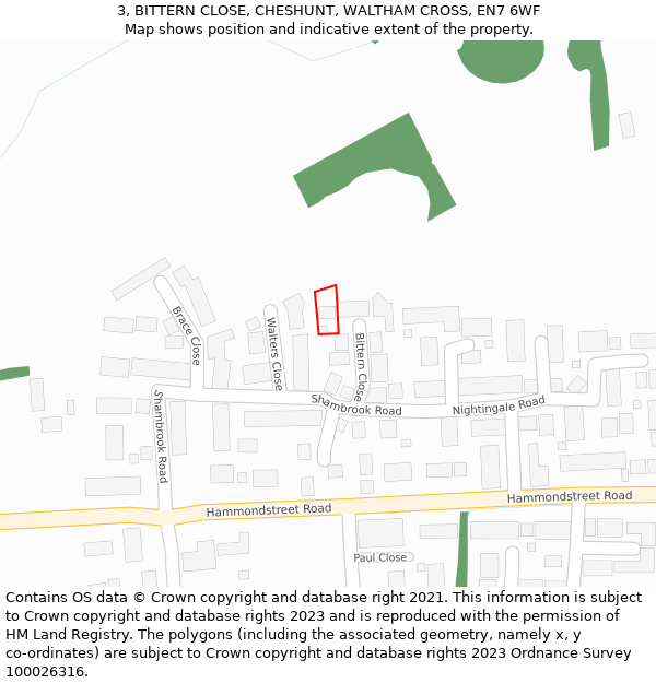 3, BITTERN CLOSE, CHESHUNT, WALTHAM CROSS, EN7 6WF: Location map and indicative extent of plot
