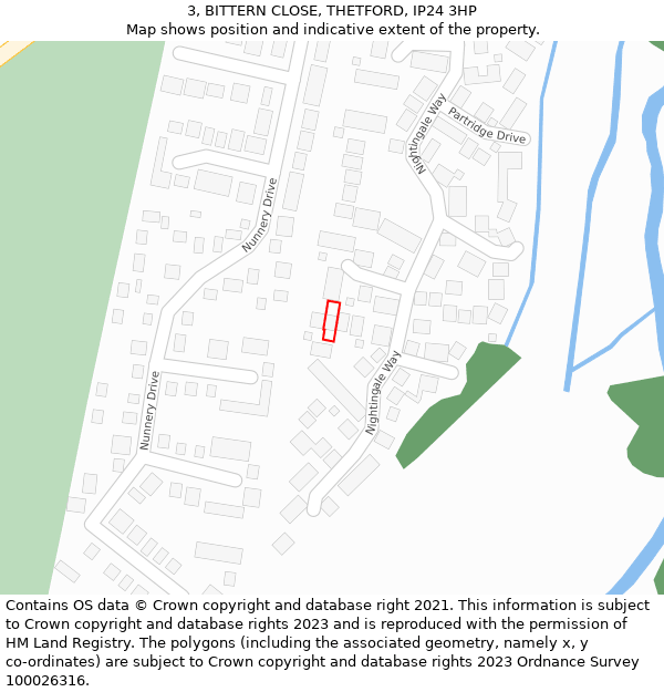 3, BITTERN CLOSE, THETFORD, IP24 3HP: Location map and indicative extent of plot