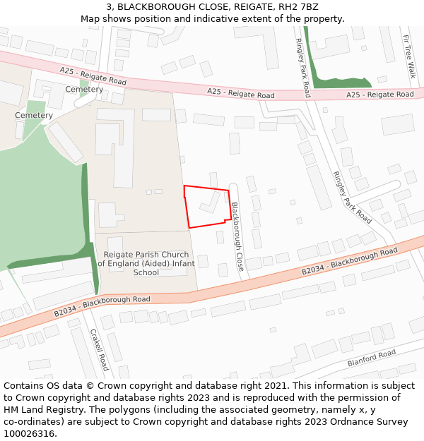 3, BLACKBOROUGH CLOSE, REIGATE, RH2 7BZ: Location map and indicative extent of plot