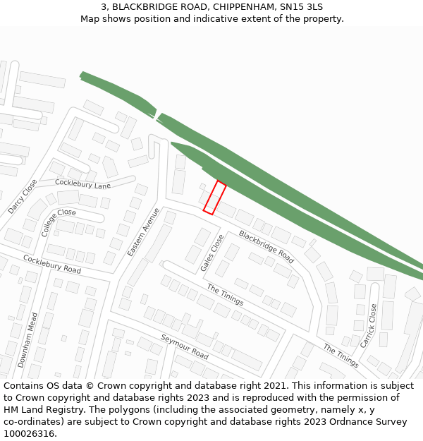 3, BLACKBRIDGE ROAD, CHIPPENHAM, SN15 3LS: Location map and indicative extent of plot