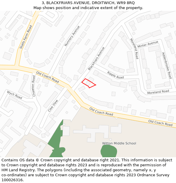 3, BLACKFRIARS AVENUE, DROITWICH, WR9 8RQ: Location map and indicative extent of plot