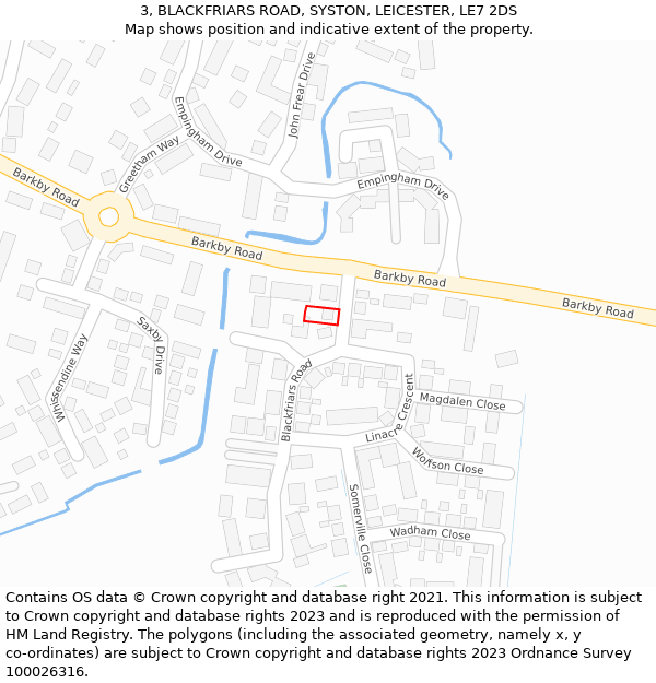 3, BLACKFRIARS ROAD, SYSTON, LEICESTER, LE7 2DS: Location map and indicative extent of plot