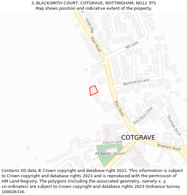 3, BLACKSMITH COURT, COTGRAVE, NOTTINGHAM, NG12 3TS: Location map and indicative extent of plot