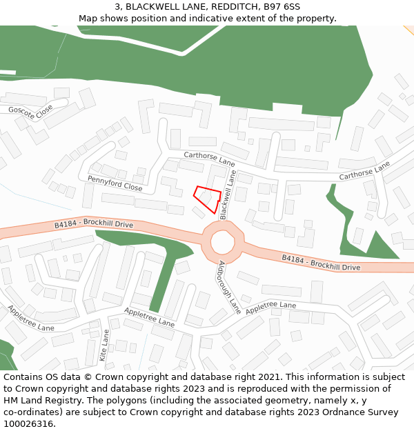 3, BLACKWELL LANE, REDDITCH, B97 6SS: Location map and indicative extent of plot