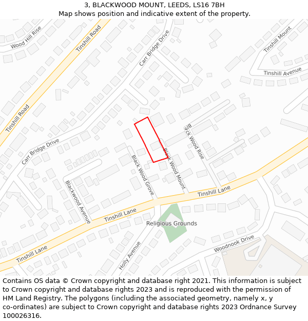 3, BLACKWOOD MOUNT, LEEDS, LS16 7BH: Location map and indicative extent of plot