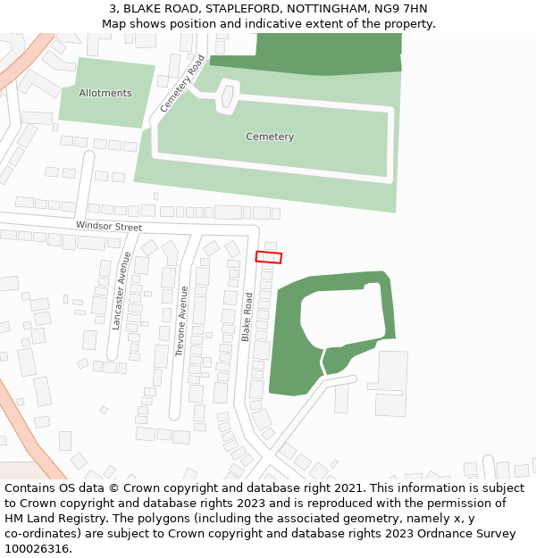 3, BLAKE ROAD, STAPLEFORD, NOTTINGHAM, NG9 7HN: Location map and indicative extent of plot