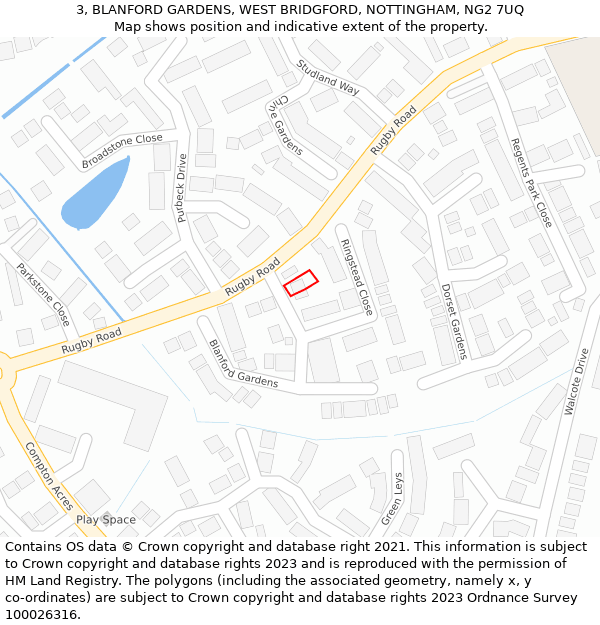 3, BLANFORD GARDENS, WEST BRIDGFORD, NOTTINGHAM, NG2 7UQ: Location map and indicative extent of plot