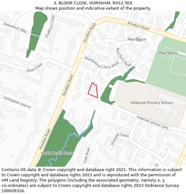 3, BLOOR CLOSE, HORSHAM, RH12 5EX: Location map and indicative extent of plot