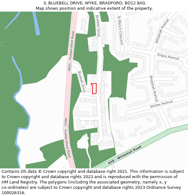 3, BLUEBELL DRIVE, WYKE, BRADFORD, BD12 8AG: Location map and indicative extent of plot