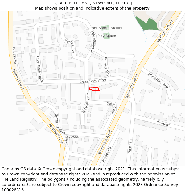 3, BLUEBELL LANE, NEWPORT, TF10 7FJ: Location map and indicative extent of plot