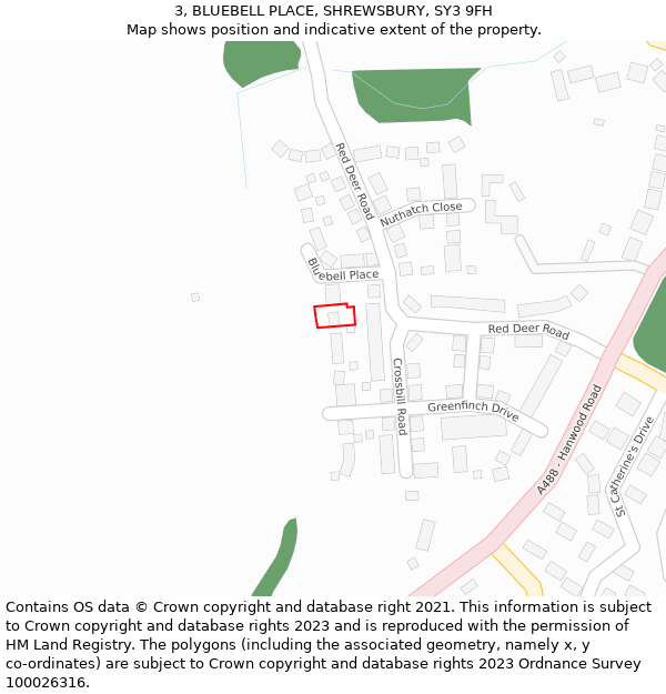 3, BLUEBELL PLACE, SHREWSBURY, SY3 9FH: Location map and indicative extent of plot