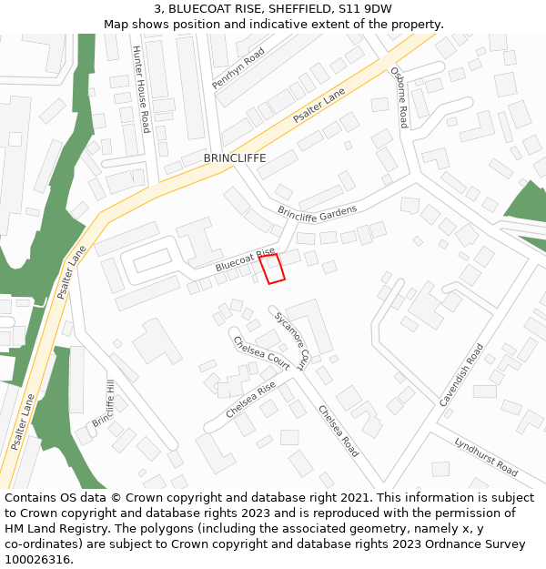 3, BLUECOAT RISE, SHEFFIELD, S11 9DW: Location map and indicative extent of plot