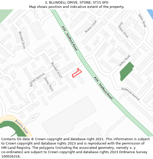 3, BLUNDELL DRIVE, STONE, ST15 0FG: Location map and indicative extent of plot