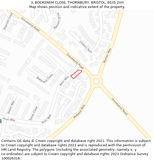 3, BOCKENEM CLOSE, THORNBURY, BRISTOL, BS35 2XH: Location map and indicative extent of plot