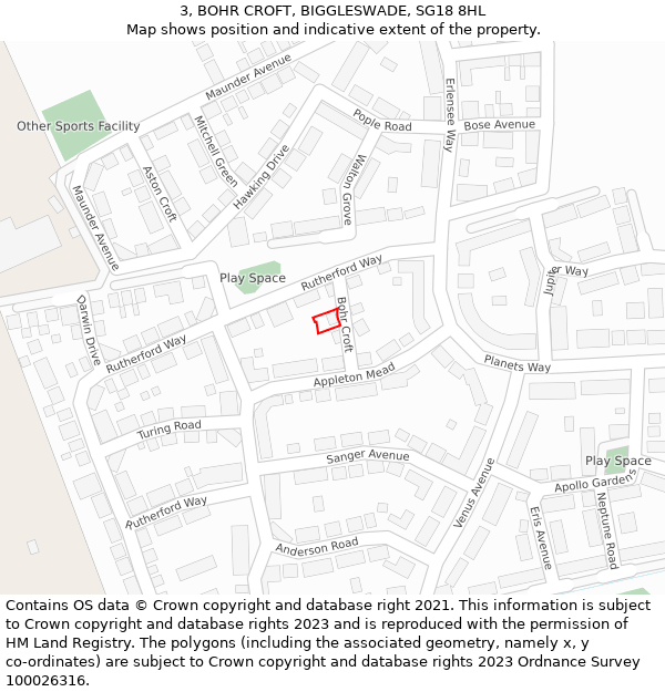 3, BOHR CROFT, BIGGLESWADE, SG18 8HL: Location map and indicative extent of plot