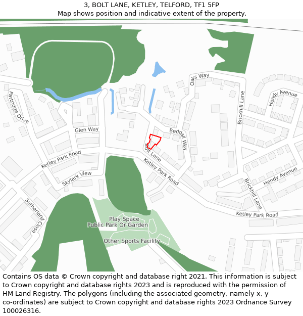 3, BOLT LANE, KETLEY, TELFORD, TF1 5FP: Location map and indicative extent of plot