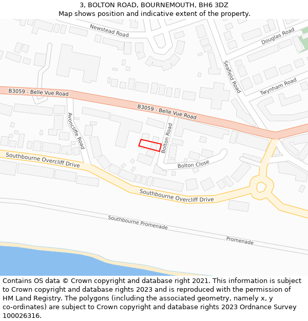 3, BOLTON ROAD, BOURNEMOUTH, BH6 3DZ: Location map and indicative extent of plot