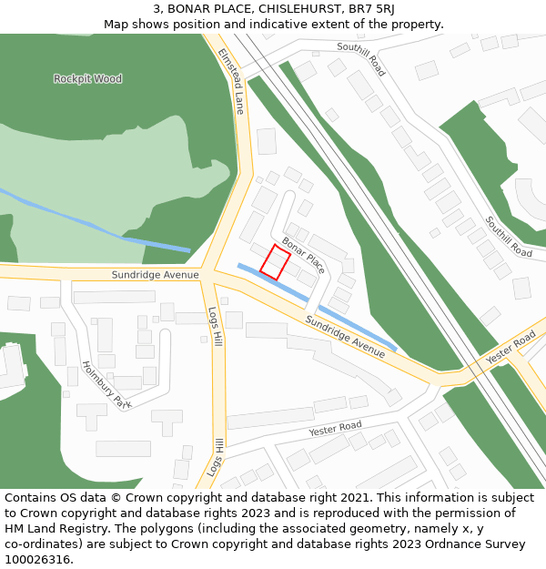 3, BONAR PLACE, CHISLEHURST, BR7 5RJ: Location map and indicative extent of plot