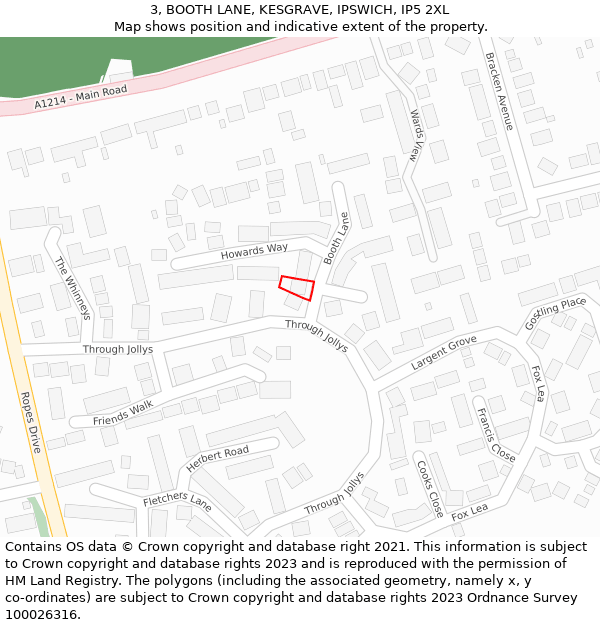 3, BOOTH LANE, KESGRAVE, IPSWICH, IP5 2XL: Location map and indicative extent of plot