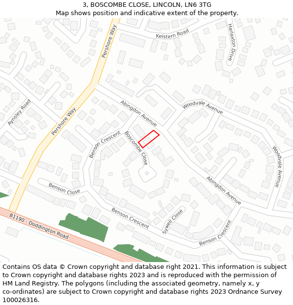 3, BOSCOMBE CLOSE, LINCOLN, LN6 3TG: Location map and indicative extent of plot