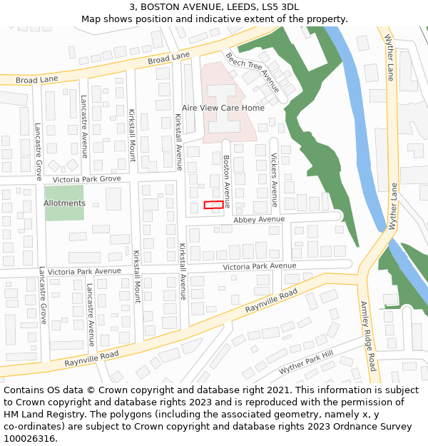 3, BOSTON AVENUE, LEEDS, LS5 3DL: Location map and indicative extent of plot