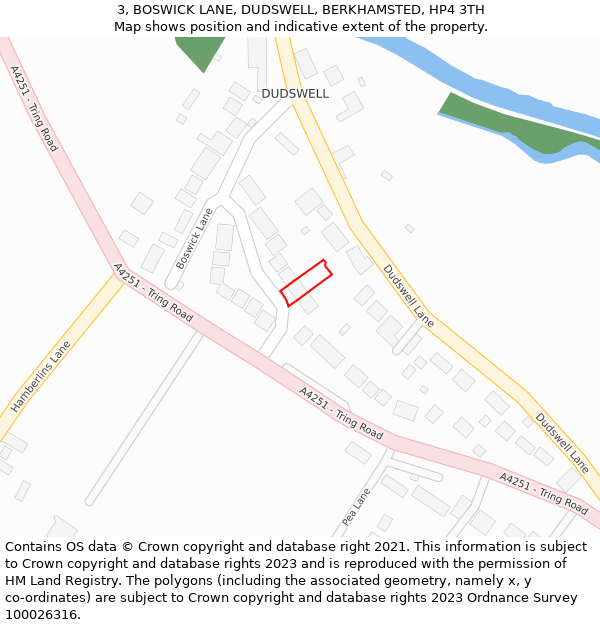 3, BOSWICK LANE, DUDSWELL, BERKHAMSTED, HP4 3TH: Location map and indicative extent of plot