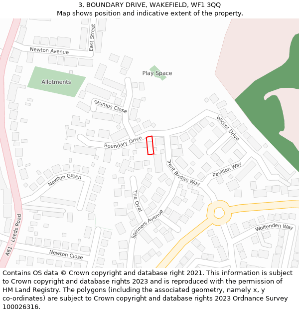 3, BOUNDARY DRIVE, WAKEFIELD, WF1 3QQ: Location map and indicative extent of plot