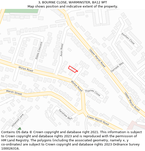 3, BOURNE CLOSE, WARMINSTER, BA12 9PT: Location map and indicative extent of plot