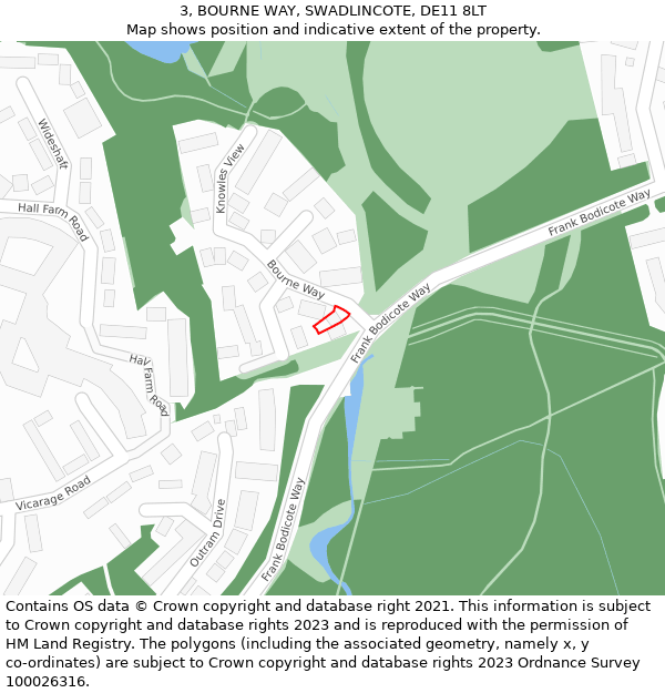 3, BOURNE WAY, SWADLINCOTE, DE11 8LT: Location map and indicative extent of plot