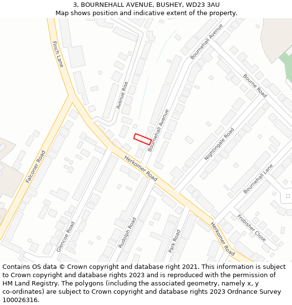 3, BOURNEHALL AVENUE, BUSHEY, WD23 3AU: Location map and indicative extent of plot