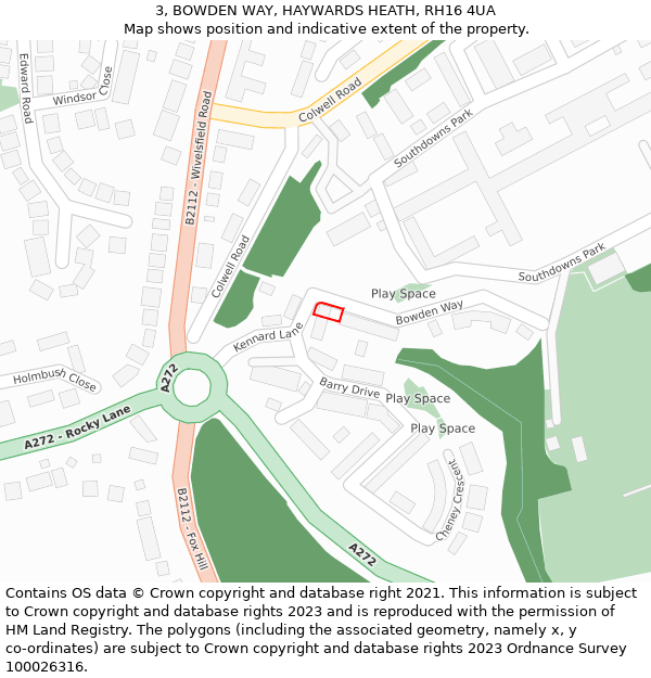 3, BOWDEN WAY, HAYWARDS HEATH, RH16 4UA: Location map and indicative extent of plot