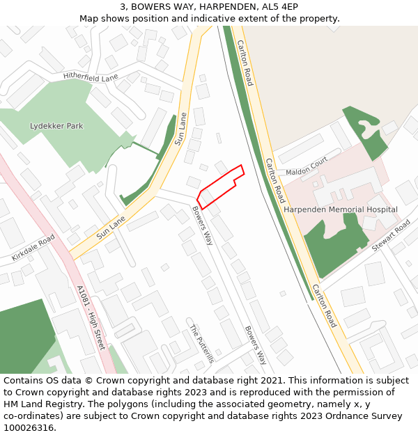 3, BOWERS WAY, HARPENDEN, AL5 4EP: Location map and indicative extent of plot