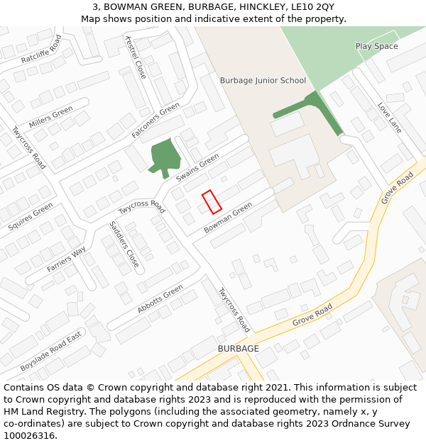 3, BOWMAN GREEN, BURBAGE, HINCKLEY, LE10 2QY: Location map and indicative extent of plot