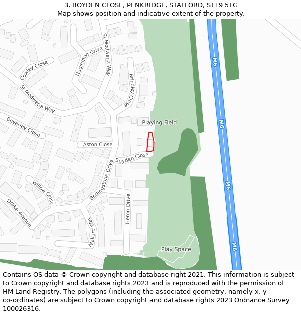 3, BOYDEN CLOSE, PENKRIDGE, STAFFORD, ST19 5TG: Location map and indicative extent of plot