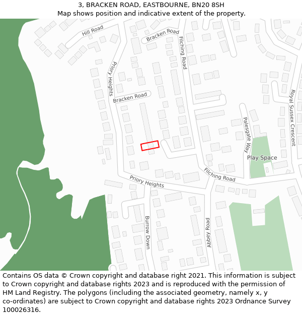 3, BRACKEN ROAD, EASTBOURNE, BN20 8SH: Location map and indicative extent of plot
