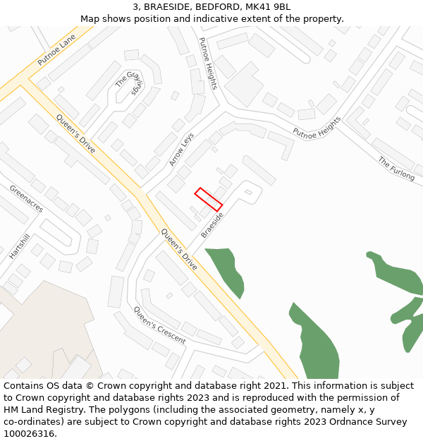 3, BRAESIDE, BEDFORD, MK41 9BL: Location map and indicative extent of plot