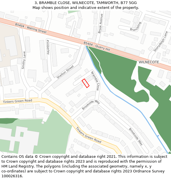 3, BRAMBLE CLOSE, WILNECOTE, TAMWORTH, B77 5GG: Location map and indicative extent of plot