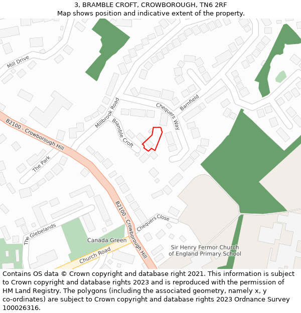 3, BRAMBLE CROFT, CROWBOROUGH, TN6 2RF: Location map and indicative extent of plot