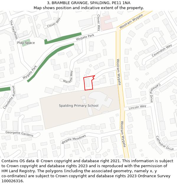 3, BRAMBLE GRANGE, SPALDING, PE11 1NA: Location map and indicative extent of plot