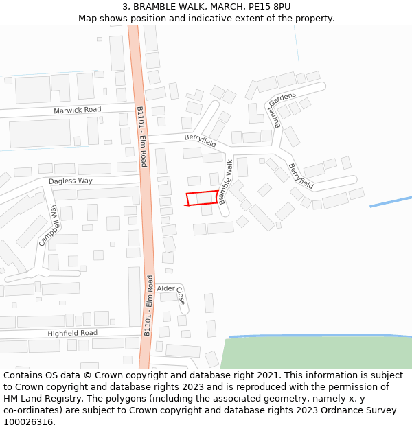 3, BRAMBLE WALK, MARCH, PE15 8PU: Location map and indicative extent of plot