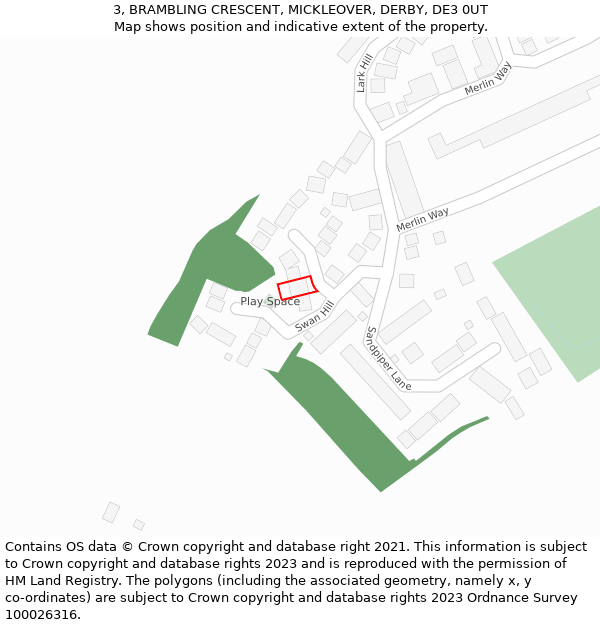3, BRAMBLING CRESCENT, MICKLEOVER, DERBY, DE3 0UT: Location map and indicative extent of plot