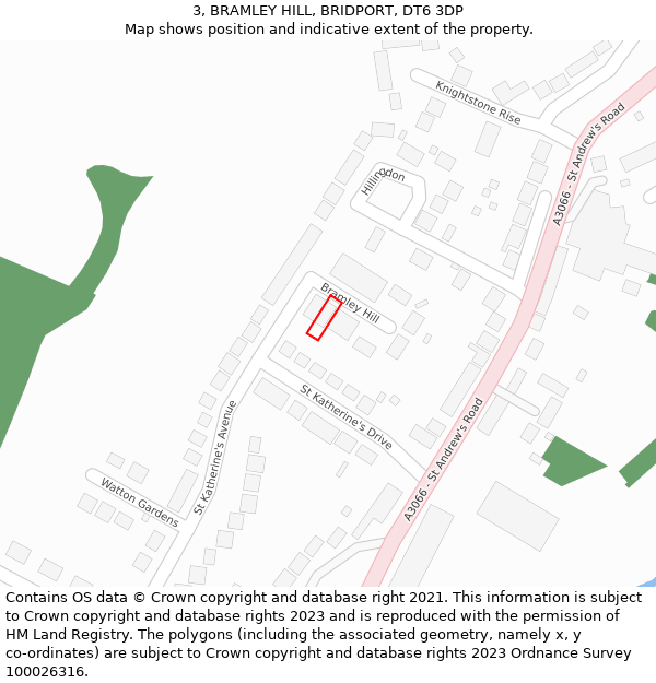 3, BRAMLEY HILL, BRIDPORT, DT6 3DP: Location map and indicative extent of plot